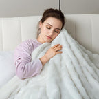 Heated Blanket Electric Throw- 50"x60" Soft Thick Bubble Electric Blanket for Sofa with 5 Heat Levels & 4 Hours Auto-Off Overheat Protection, Warm Cozy Gifts, Cream