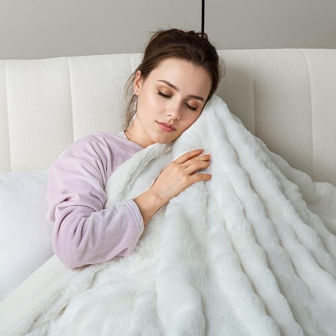 Heated Blanket Electric Queen- 84"x90" Soft Thick Bubble Electric Blanket for Sofa with 5 Heat Levels & 10 Hours Auto-Off Overheat Protection, Warm Cozy Gifts, Cream