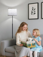 60" Modern Floor Lamp for Living Room Bedroom, Standing Lamp with Oatmeal Linen Lampshade, Tall Lamp with A19 9W 3 Color Temperature Bulb, Foot Switch Control, Black