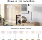 Henn&Hart 2-Light Floor Lamp with Fabric Shade in Matte Black/Polished Nickel/White, Floor Lamp for Home Office, Bedroom, Living Room