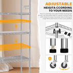 YNN Storage Shelves,6000Lbs 6 Tier Heavy Duty Metal Rolling Shelving Unit with Wheels & 8 Hooks, Adjustable Garage Wire Rack for Kitchen, Bathroom,Industrial,Pantry(36" W x 14" D x 72" H, Chrome)