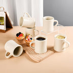 11oz Ceramic Coffee Mug set Stoneware Coffee Cups Set for Restaurant, Diner, Farmhouse, Coffee Shop, Home set of 6 (Cream)