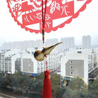 Feng Shui Hanging Ornaments Decor,Wu Lou Golden Gourd,with Red Luck Strip Tassel Treasure for Ideal Car Pendant,Bedroom,Door,Desk lamp,Bring Good Luck,Safty,Healthy,2.16inch Tall,Full Brass