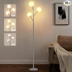 Dimmable 3-Globe Mid Century Modern Floor Lamp, Bulbs Included,70in Tall Silver Standing Floor Lamp with Frosted Glass Shade for Living Room,Office Bedroom, Study Room, Hotel, (dimmer-Silver)