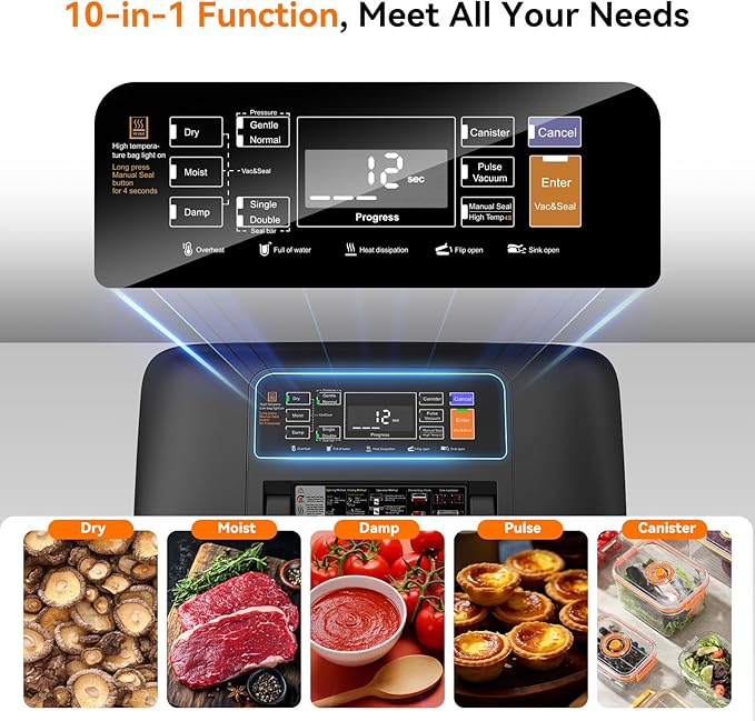 85Kpa Vacuum Sealer for Food, Full Automatic Vacuum Sealer Machine with Double Heat Seal, Easy-Lock Handle, Built-in Cutter, 1 Bag Rolls and 10 pcs Pre-cut Bags
