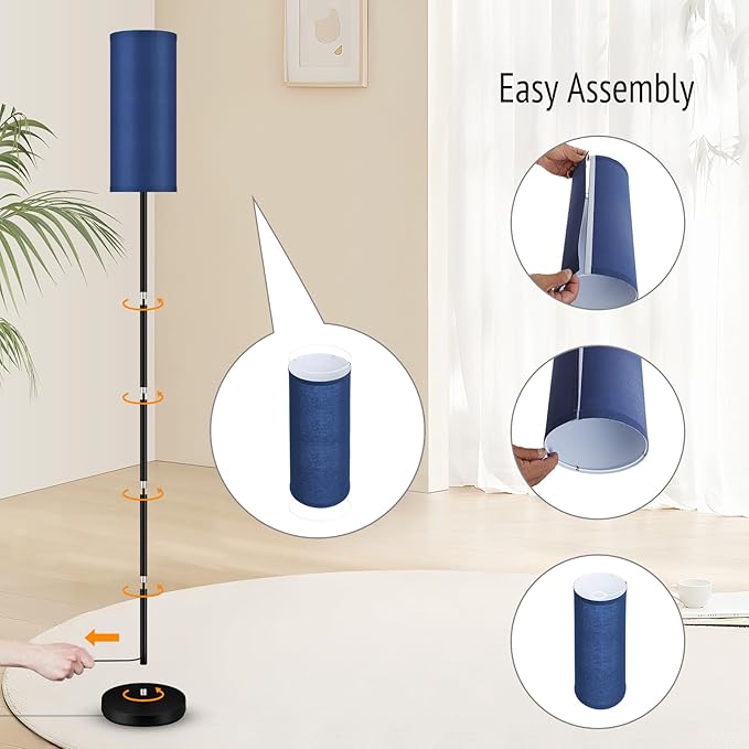 BoostArea Floor Lamps for Living Room, Modern Blue Floor Lamp, LED Corner Floor Lamp with Linen LampShade, Standing Lamp for Bedroom/Office/Study Room/Farmhouse(Bulb Not Included)