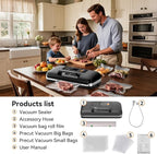 85Kpa Vacuum Sealer for Food, Full Automatic Vacuum Sealer Machine with Double Heat Seal, Easy-Lock Handle, Built-in Cutter, 1 Bag Rolls and 10 pcs Pre-cut Bags
