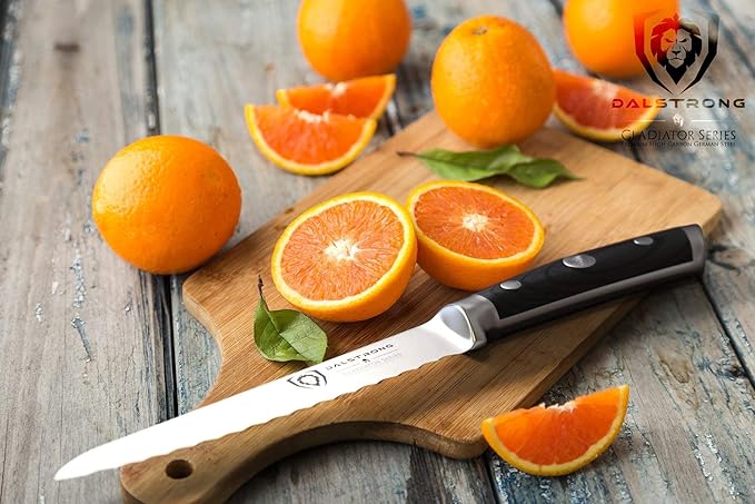 Dalstrong Serrated Utility Knife - 5.5 inch - Gladiator Series Elite - Forged High Carbon German Steel - Kitchen Knife Gift - Serrated Knife Blade - Sheath Included - NSF Certified