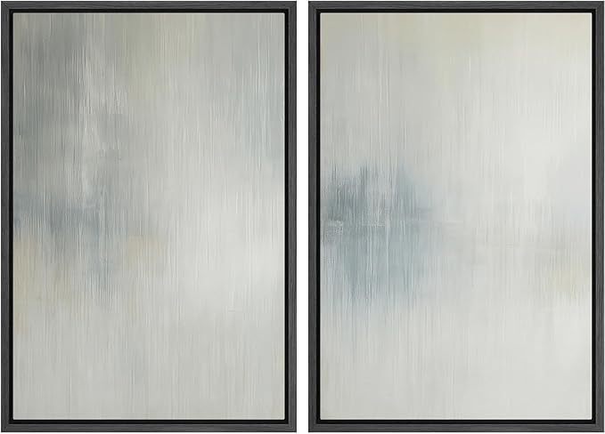 SIGNFORD Framed Canvas Print Wall Art Set Soft Gray and Blue Abstract Neutral Illustration Modern Art Decorative Nordic Nature for Living Room, Bedroom, Office - 24"x36"x2 Black