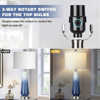 28" Glass Table Lamp Set of 2, Modern Table Lamps with USB A+C Ports & AC Outlet, Touch Control Bedside Nightstand Lamp with LED Night Light & White Fabric Shade for Living Room Blue(4 Bulbs Included)