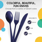 Party Solids Navy Plastic Knives 200 Pieces Disposable Utensils Heavy Duty Cutlery Set Flatware Silverware Party Supplies & Tableware