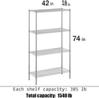18" Deep x 42" Wide x 74" Height Wire Shelving Kit | 4-Tier | NSF Commercial Storage Rack Unit