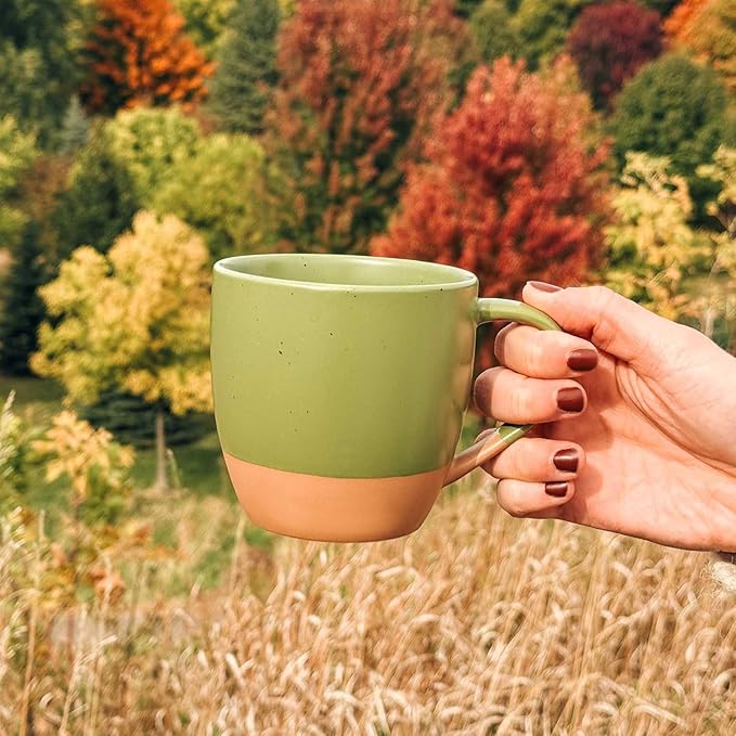 Mora Ceramic Artisan Matte Large Latte Mug Set of 4, 16oz - Microwavable, Porcelain Coffee Cups With Big Handle - Modern, Boho, Unique Style For Any Kitchen. Microwave Safe Stoneware - Safari Colors