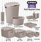 Superio Plastic Toilet Bowl Brush and Holder Set, Decorative Cleaner Scrubber for Bathroom (2, Taupe)