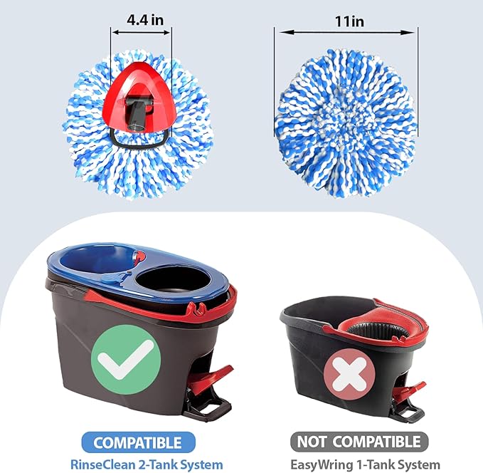 Mop Head Replacement for OCeda RinseClean 2 Tank System, Microfiber Mop Refills Include 3 Cedar Spin Mop Replace Heads, 1 Extra Mop Replacement Base
