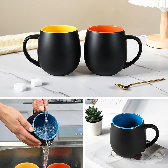 20oz ceramic Coffee Mug Sets Matte Black Porcelain Mug Multiple colors Cups for Coffee, Tea, Juice, Cocoa Set of 6 (20oz)