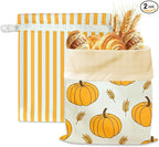 2 Pack Reusable Beeswax Bread Bag for Sourdough & Homemade Bread with Zipper– Beeswax Lined Bread Bags, Plastic-Free Sourdough Bread Storage, Autumn Pumpkin Design for Thanksgiving & Fall Baking