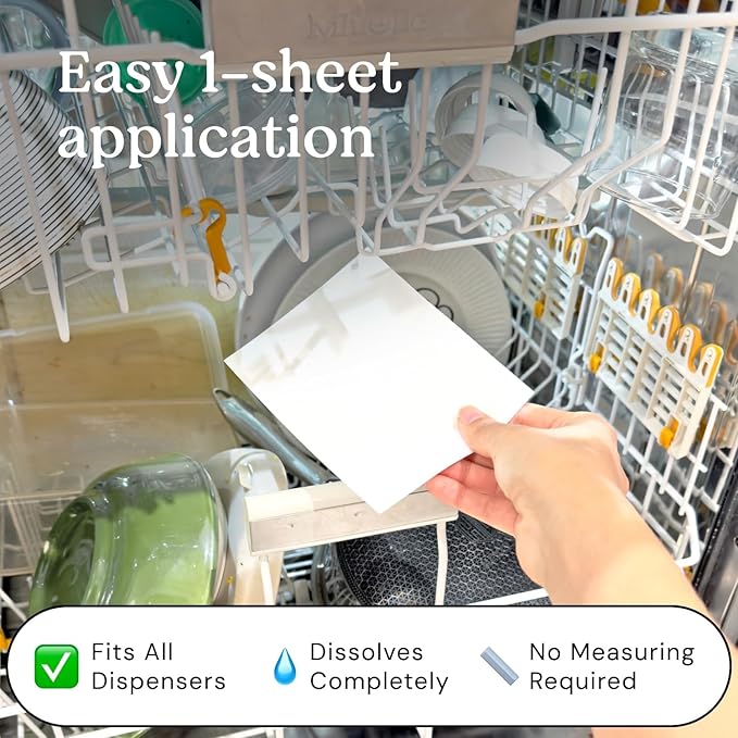 Freddie Dishwasher Sheets Fragrance Free - Space-Saving Alternative to Liquid Detergent - 360 Loads (6 Pack) Concentrated Plastic Jug Free Strips