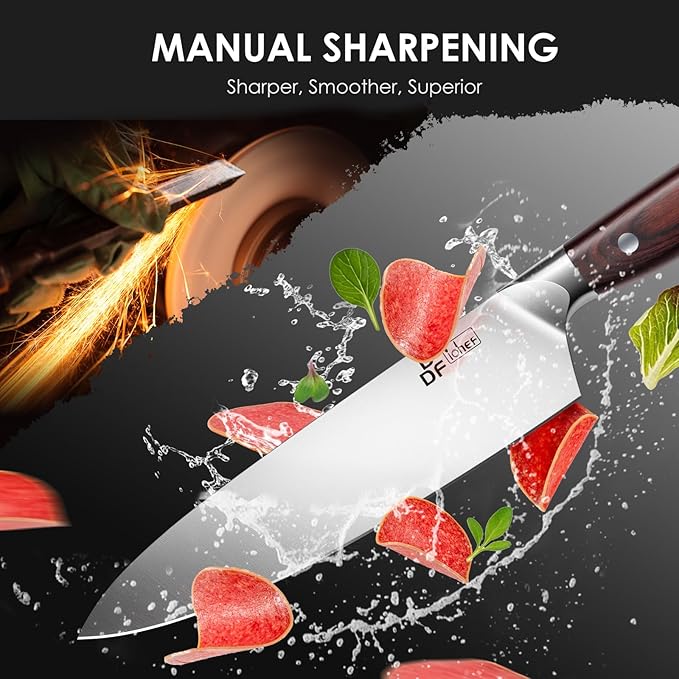 DDF iohEF Chef Knife Sharp Kitchen Knife 8 inch Japanese Stainless Steel Professional Cutting Knife Ultra-sharp Chef's Cooking Knife with Non-slip Ergonomic Handle and Gift Box