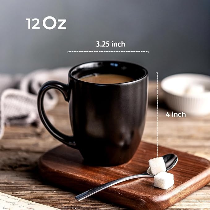 AmorArc 12 OZ Coffee Mugs, Matte Black Coffee Cups with Large Handle for Man, Woman, Ceramic Coffee Mugs Set of 12 for Latte/Cappuccino/Cocoa/Milk, Dishwasher & Microwave Safe