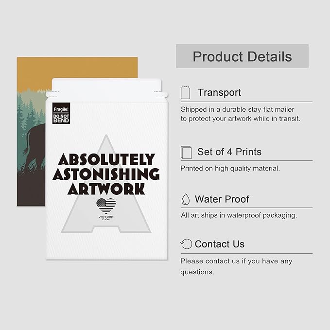 SIGNWIN Poster Bathroom Decor 11"x14"x 4, Wall Art Room Decor Multicolor for Living Room, Bedroom, Office Country Farmhouse Vibrant Bison Silhouette Nature Wilderness Animals Decorative Chic