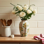 Levvohd Vintage Pastoral Octagonal Vase, 9.3 Inch Ceramic Sunflower Flower Vases, Rustic Farmhouse Antique Chinoiserie Floral Vase for Wall Art Bedroom and Shelf Home Decor (Octagonal)