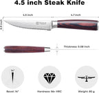 PAUDIN Steak Knives Set of 6, Kitchen Steak Knife 4.5 Inch, High Carbon Stainless Steel Steak Knives, Serrated Steak Knife with Pakkawood Handle, Dinner Knives with Gift Box