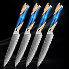 Damascus Steel Steak Knife, Resin Wood Handle, Stainless Steel Western Style Steak Knives of 16, Kitchen Serrated Set Knife Slicing & Cutting