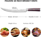 PAUDIN Carving Knife, 10 Inch Butcher Knife, Forged High Carbon German Stainless Steel, Razor Sharp Curved Brisket Slicing Kinfe for Poultry Beef Pork Meat Cutting, Ergonomic wood Handle Design