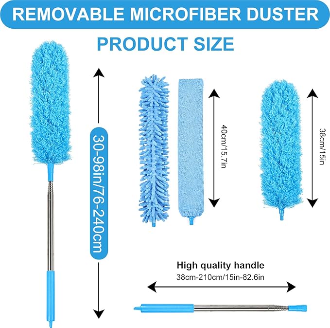 4PCS Microfiber Duster Kit, 3 in 1 Microfiber Dusters Retractable Gap Dust Cleaner and Chenille Duster with 83 inches Extra Long Extension Pole for Cleaning Ceiling Fan, High Ceiling