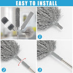 Microfiber Duster Kit 36pcs with 30 to 100 in Extension Pole and Ceiling Fan Cleaner Duster, Washable and Bendable Feather Duster for Cleaning Ceiling Fans, High Ceilings, Blinds, Grey