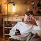 Floor Lamps for Living Room - Standing Lamp with Grey Glass Shade, Modern Floor Lamp with LED Bulbs, Industrial Floor Lamp for Bedroom, Black Tall Lamp for Office(Light Bulb Included)