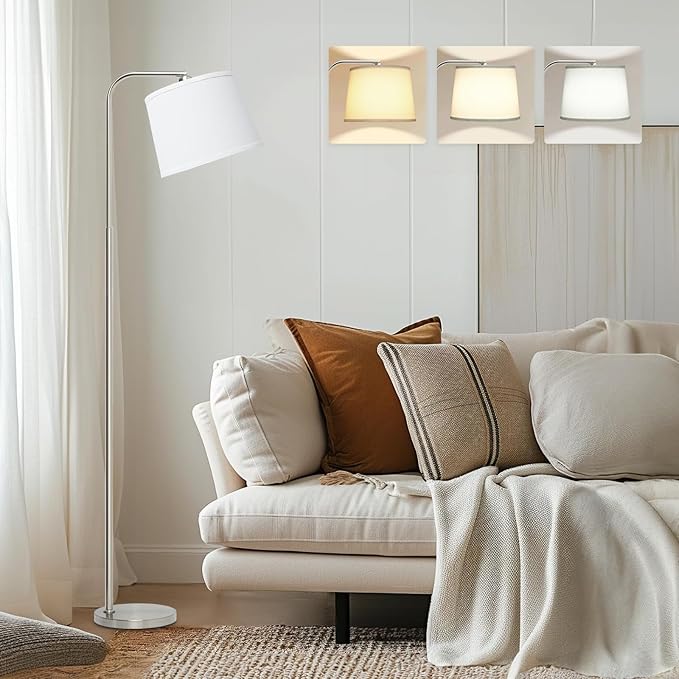 AKASUKI Floor Lamp for Living Room with 3 Color Temperatures, Foot Switch Standing Lamps for Living Room, Bedroom, Office, Arc Mordern Floor Lamp with 9W LED Bulb Included