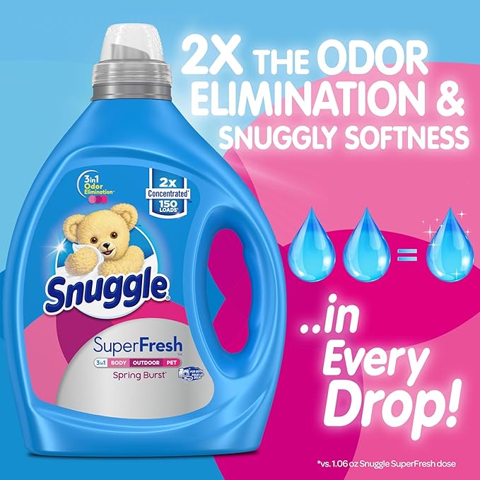 Snuggle Liquid Fabric Softener, SuperFresh Spring Burst, Eliminates Tough Odors, 2X Concentrated, 150 Loads (size may vary)