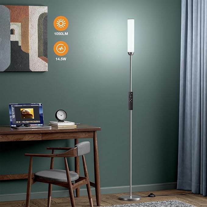 LED Floor Lamp with Remote Control, 65" Standing lamp with Stepless Adjustable 3000K-6500K Colors & 5%-100% Brightness, Foot Switch(Deep Grey)