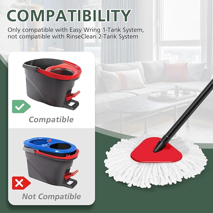 4 Pack Spin Mop Refill Replacement Head Compatible with EasyWring Spinning Mop, with 1 Swivel Mop Base, 100% Microfiber Deep Cleaning Machine Washable - White (1-Tank System)