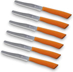 6 kitchen Knives - 4.3"/11cm Italian Stainless Steel Serrated Vegetable/Steak/Table Knife Cutlery, Rounded Tip (Orange)
