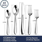 Heavy Duty Silverware Set for 12, 60 Piece Premium Stainless Steel Flatware Utensils Cutlery Set Including Steak Knife Fork and Spoon, Dishwasher Safe, Gift Package for Wedding Housewarming