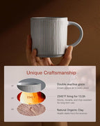 famiware Coffee Mug Set for 6, Star 12 oz Catering Mugs Cup Set with Handle for Coffee, Tea, Cocoa, Milk - Ceramic Stoneware Drinkware Set, Matte Grey