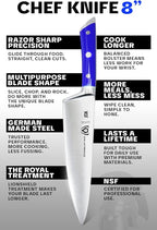 DALSTRONG Chef Knife - 8 inch Blade - Gladiator Series - Forged High Carbon German Steel - Razor Sharp Kitchen Knife - Professional Full Tang Knives - Blue Handle ABS - Sheath - NSF Certified