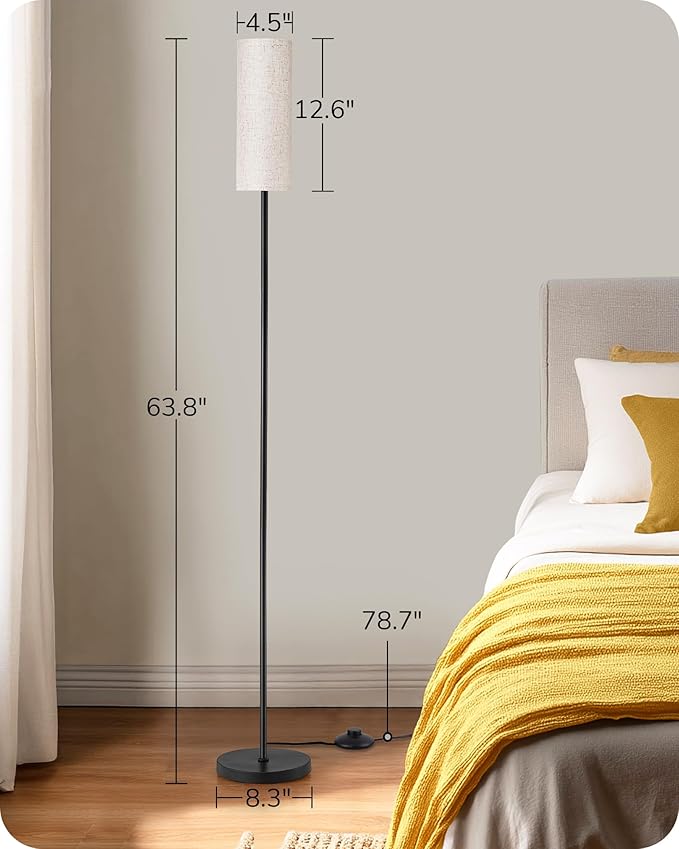 EDISHINE Floor Lamps for Living Room, 63.7in Minimalist Standing Lamp with 9W LED Bulb, 3 Color Temperature, Modern Corner Lamp for Bedroom, Nursery, Office, Foot Pedal Switch, Black