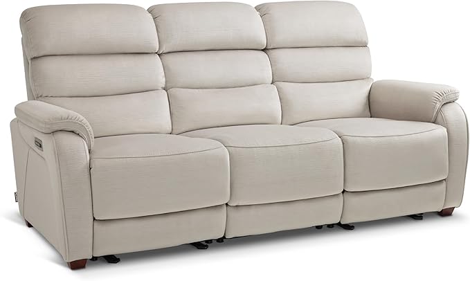 MCombo Wall Hugger Recliner Sofa with Drop Down Table, Power Reclining Sofa with Adjustable Headrest, USB A&C Charge Ports, Reading Lamp, Cup Holders, for Living Room, RVs (Fabric, ST258M3, Beige)
