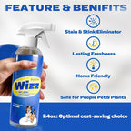 Muddy Mat® Wizz Stain & Odor Remover for strong odor of Cat & Dog Pee Cleaner, Pet urine odor eliminator, Remove strain and Odor from carpets, fabric, clothing, furniture & Pets - 24oz Spray