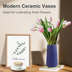 Navy Blue Ceramic Vase, GUKJOB Small Cute Flower Vase for Pampas Grass, Home, Living Room, Dining Table, Farmhouse, Office Decor, Bedroom, Table, and Kitchen Shelf (Navy Blue)