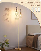 EDISHINE 70'' Dimmable Industrial Floor Lamp, Farmhouse Standing Lamps Diamond-Shaped Lampshade, 3 LED Edison Bulbs Included, Farmhouse Rustic Floor Lamps for Living Room, Bedroom, Office, Gold