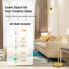 Gold Floor Lamp, Standing Lamp with Glass Lampshade, 6W LED Bulb Included, Modern Floor Lamp with Foot Switch, Industrial Floor Lamp, Bright LED Floor Lamp for Living Room and Bedroom, Office