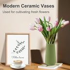 Saga Green Ceramic Vase, GUKJOB Small Cute Flower Vase for Pampas Grass, Home, Living Room, Dining Table, Farmhouse, Office Decor, Bedroom, Table, and Kitchen Shelf (Saga Green)