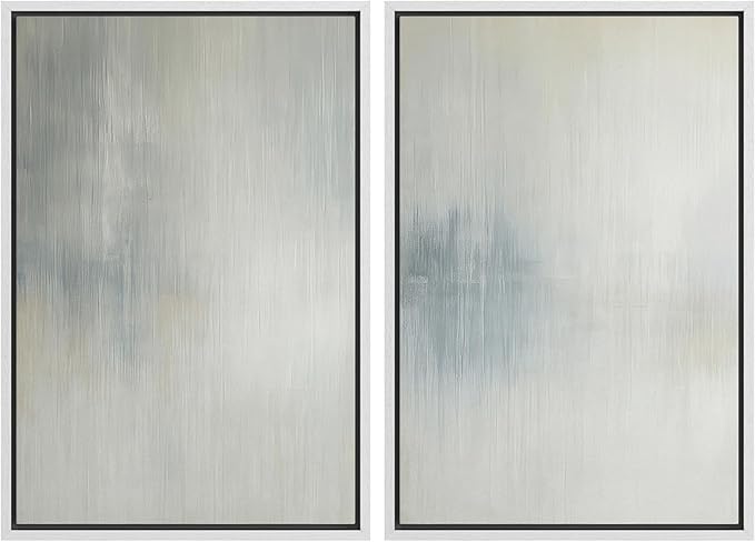 SIGNFORD Framed Canvas Print Wall Art Set Soft Gray and Blue Abstract Neutral Illustration Modern Art Decorative Nordic Nature for Living Room, Bedroom, Office - 24"x36"x2 White