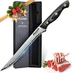 Huusk Damascus Boning Knife 8 inch, VG10 Brisket Trimming Knives for Meat Cutting, Flexible Fillet Knife, Butcher Knives, Kitchen Slicing Knives with Full Tang Handle, Birthday Dad Mom Gift