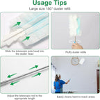 180° Microfiber Duster Refills with 5-Level Adjustable Telescopic Handle (12"-31"), 20 Count Heavy Duty for Swiffer Duster, Multi-Surface Dusters for Cleaning Furniture, Blinds, Electronics & Corners